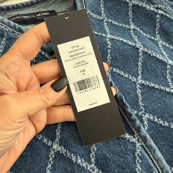 Veronica Beard Jeans Denim Cropped Nolita Diamond Print Jacket - Picture 6 of 7